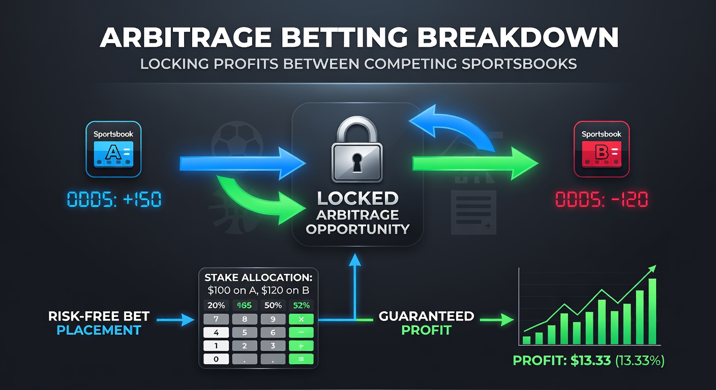 Digital dashboard showing arbitrage betting opportunities across multiple sportsbooks with highlighted odds discrepancies