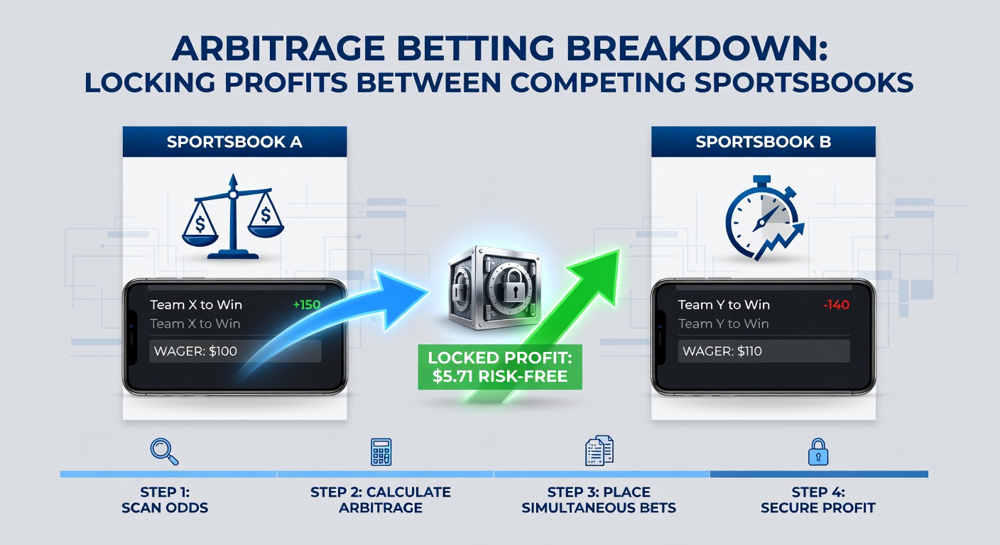 Screenshot of arbitrage betting software displaying live opportunities with profit percentages and stake recommendations across sportsbooks