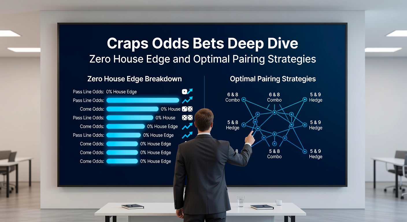 Close-up of craps chips arranged in an optimal odds-backed come bet spread on a felt table