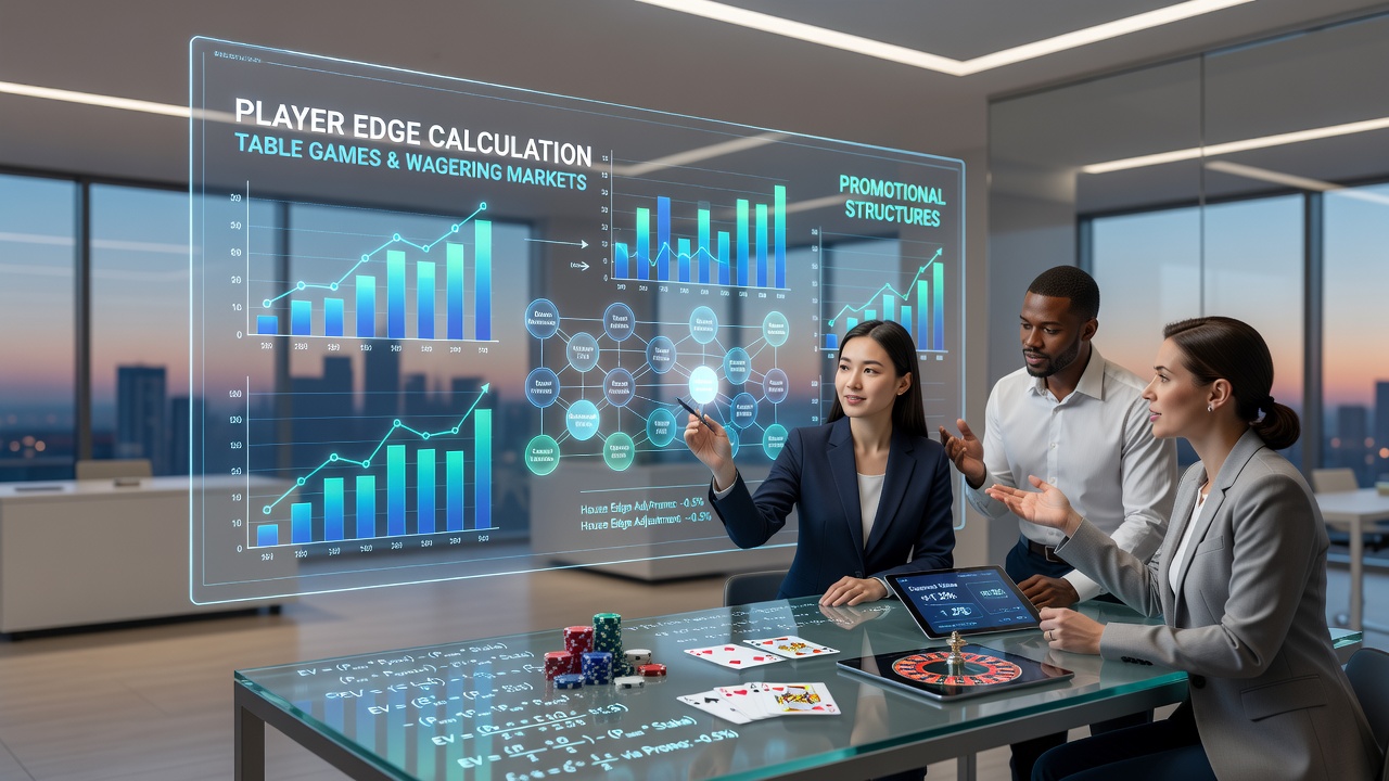 Chart showing player edge calculations for table games with promotional overlays in wagering environments