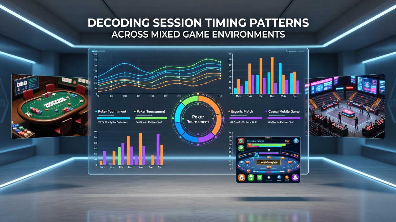 Visual representation of session timing data across various casino games including slots, tables, and digital interfaces