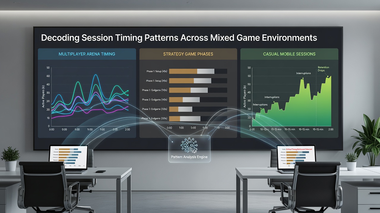 Graph illustrating timing patterns and session durations in mixed game casino settings with overlaid data trends
