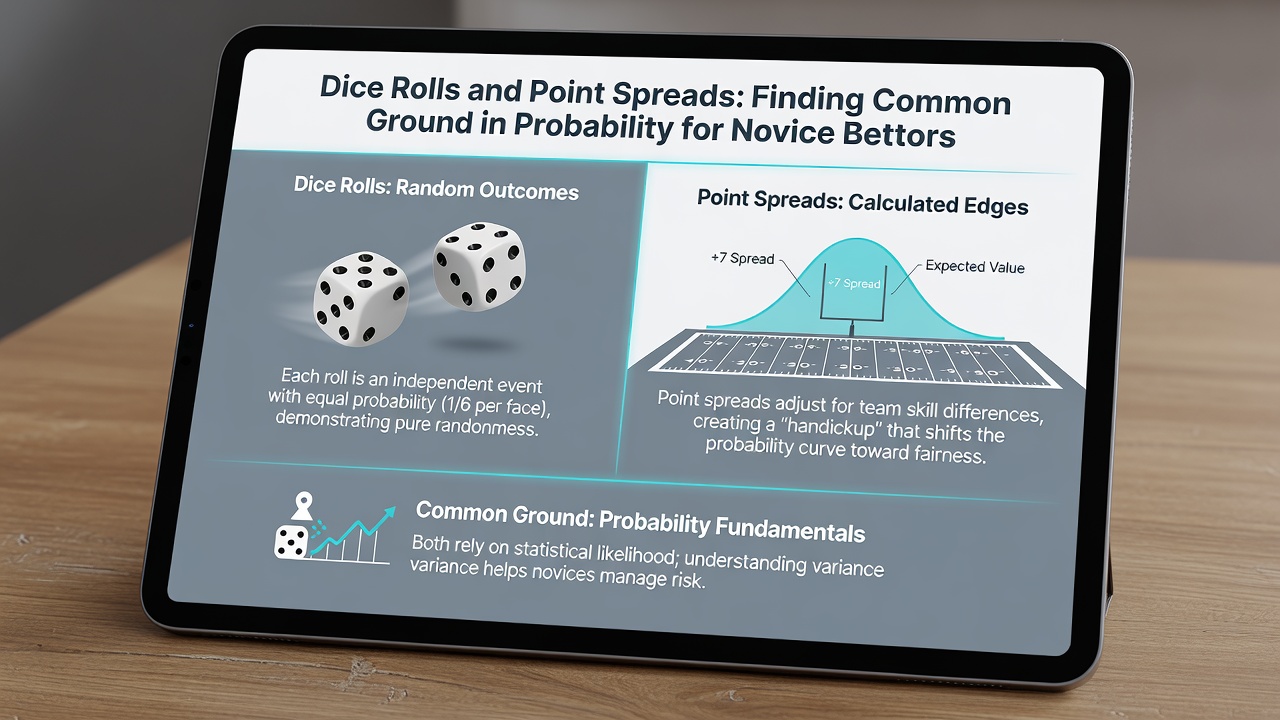 Sports betting odds board showing point spread examples next to probability tables