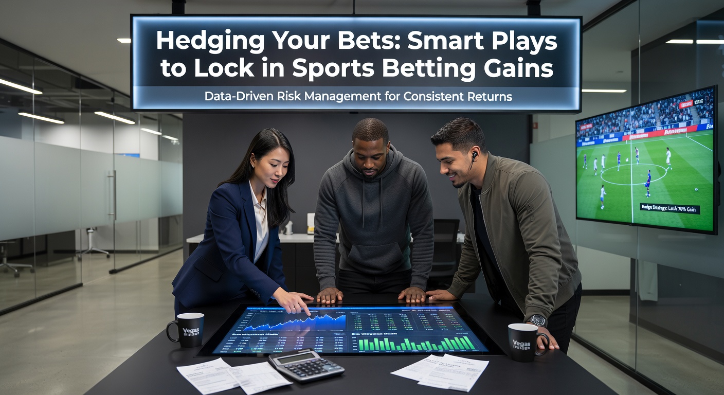 Graphic showing a bettor placing a hedge bet on a sports outcome to secure profits amid shifting odds