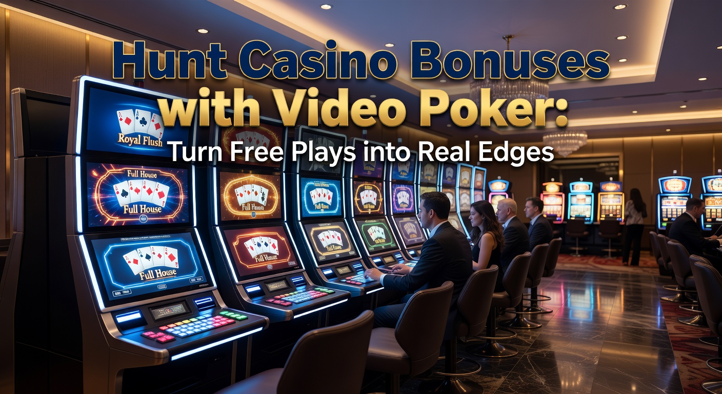 A vibrant casino screen displaying video poker hands alongside bonus offer notifications, illustrating the intersection of free plays and strategic gaming