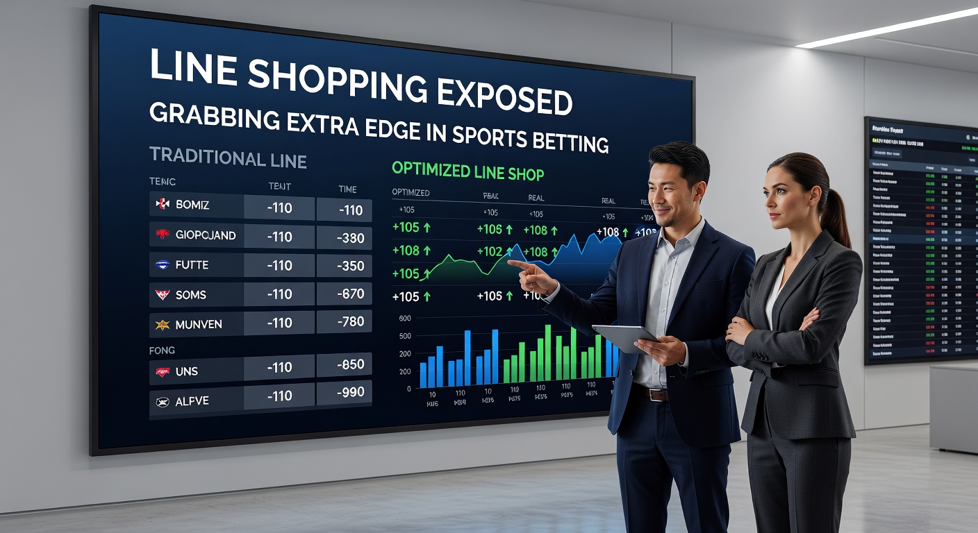 Close-up of a bettor's laptop screen displaying multiple sportsbook odds side-by-side for an NFL game, illustrating line comparison tools