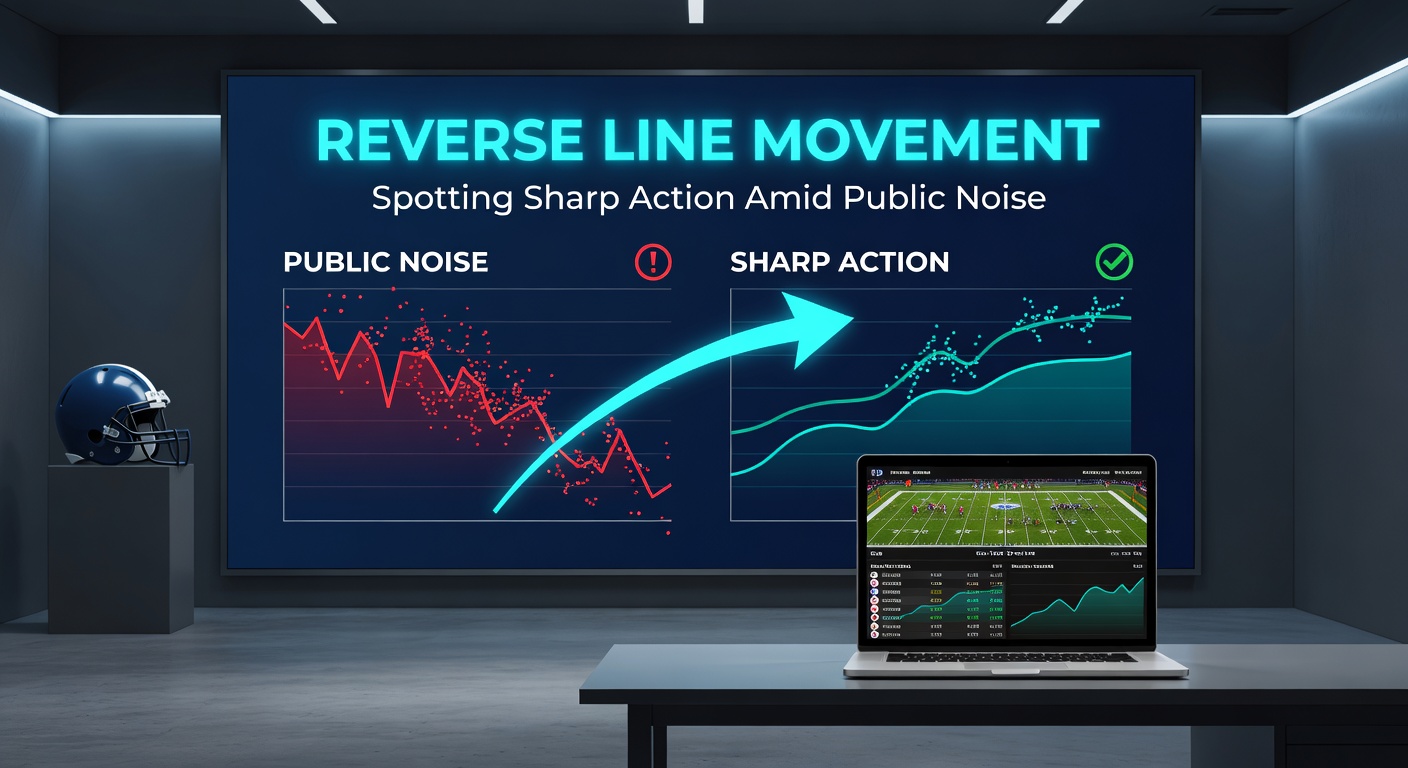 NFL betting lines shifting against public bets on a sportsbook display, highlighting reverse line movement