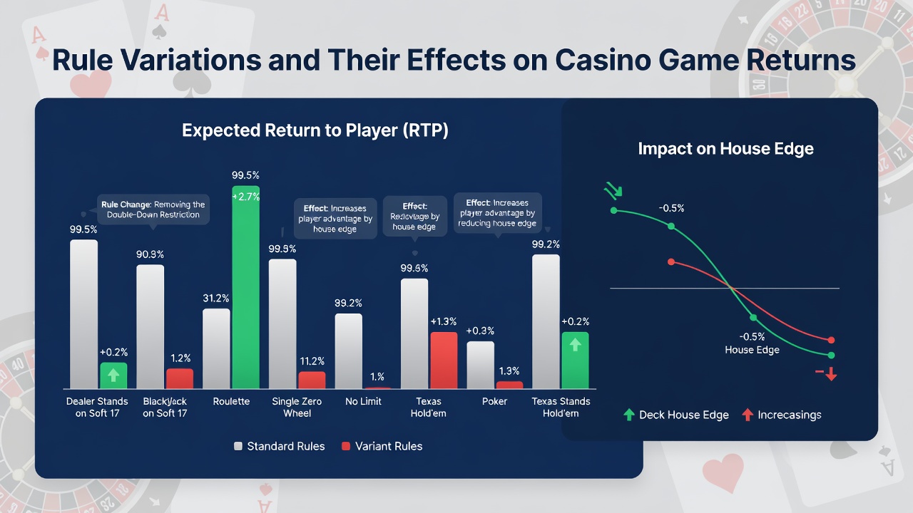 Comparison chart of blackjack rule sets with corresponding return percentages displayed side by side