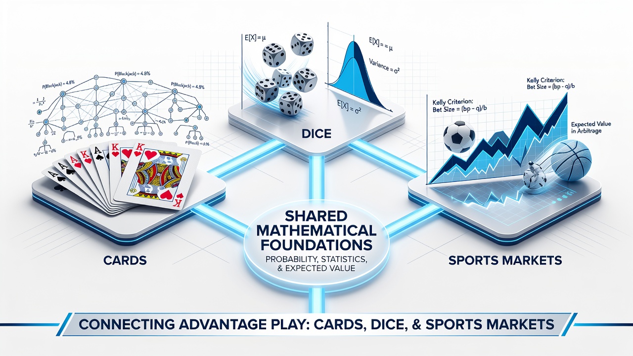 Charts showing variance curves and bankroll requirements across different advantage play formats