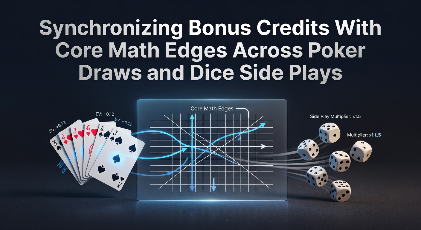 Poker table layout showing draw hands alongside dice configurations with bonus credit overlays