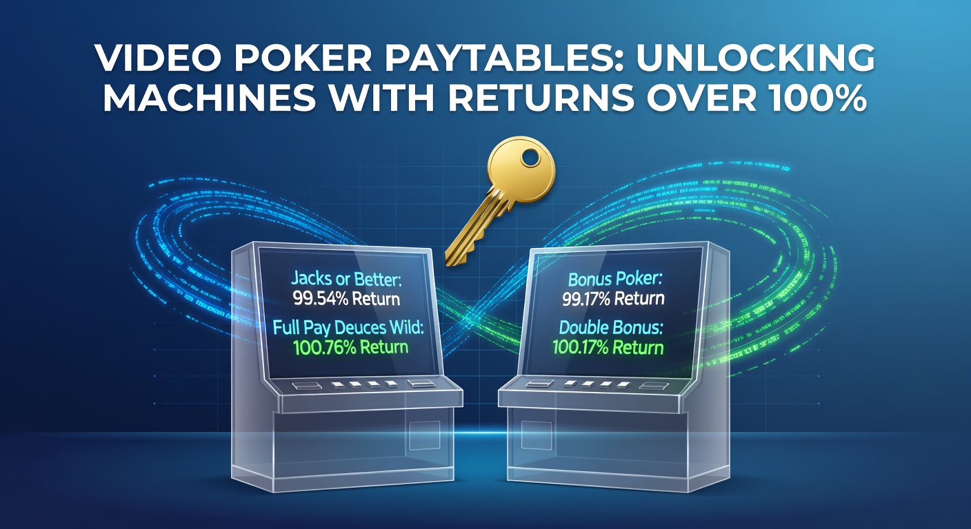 Close-up of a video poker machine screen displaying a royal flush payout table with glowing neon lights and jackpot indicators